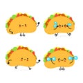 Funny cute happy taco characters bundle set. Vector hand drawn doodle style cartoon character illustration icon design