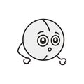 Funny cute happy tennis ball black line icon.