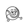 Funny cute happy tennis black line icon.