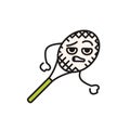 Funny cute happy tennis racket black line icon.