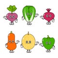 Funny cute happy vegetables characters bundle set. Vector hand drawn cartoon kawaii character illustration icon. Cute Royalty Free Stock Photo