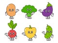 Funny cute happy vegetables characters bundle set. Vector hand drawn cartoon kawaii character illustration icon Royalty Free Stock Photo