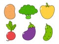 Funny cute happy vegetables characters bundle set. Vector hand drawn cartoon kawaii character illustration icon Royalty Free Stock Photo