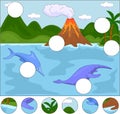 Funny cute ichthyosaurus and pliosaurus on the background