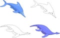 Funny cute ichthyosaurus and pliosaurus. Royalty Free Stock Photo