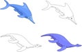 Funny cute ichthyosaurus and pliosaurus.