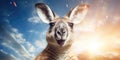 Funny and cute kangaroo close-up, animals of Australia. Generative AI