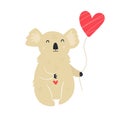Funny cute koala with heart shaped balloon