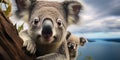 funny and cute koala on a tree, animals of australia, Generative AI Royalty Free Stock Photo