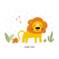 Funny cute lion cartoon style. Vector print with lion. Printable templates