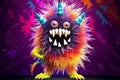 Funny cute little cartoon moster character. Generative AI