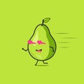 Funny cute pear character. Vector flat pear cartoon character falling in love. Isolated on green background. Pear fruit concept
