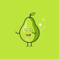 Funny cute pear character. Vector flat pear cartoon character feeling drunk. Isolated on green background. Pear fruit concept