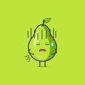 Funny cute pear character. Vector flat pear cartoon character feeling sick. Isolated on green background. Pear fruit concept