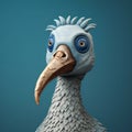 Funny And Cute Pelican Figurine With Blue Feathers - Surrealistic 3d Concept Art