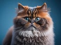 Funny cute Persian cat smile on soft blue studio background. ai generative Royalty Free Stock Photo