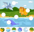Funny cute pterodactyl, pliosaur and triceratops. Complete the p