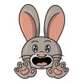 Funny cute rabbit smiles, character emotions, excitement, vector illustration in cartoon style