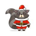 illustration of a cute animal monster, wearing a santa costume, vector cartoon cute raccoon Royalty Free Stock Photo