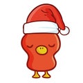 Funny and cute red chick wearing Santa`s hat for Christmas Royalty Free Stock Photo