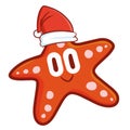 Funny and cute red starfish wearing Santa`s hat for Christmas Royalty Free Stock Photo