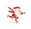 Funny cute Santa Claus character in scarf skating isolated