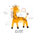 Funny cute scandinavian giraffe cartoon style. Vector print with giraffe. Printable templates. vector print. Perfect for kids
