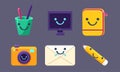 Funny Cute School Stationery Characters Set, Pen and Pencils Container, Computer, Camera, Envelope Vector Illustration Royalty Free Stock Photo
