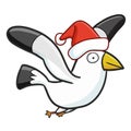 Funny and cute seagull wearing Santa`s hat and smiling in doodle style Royalty Free Stock Photo
