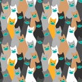 Cute seamless pattern with many cats wearing medical masks