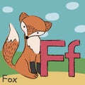 Funny set with cute cool fox with letter F