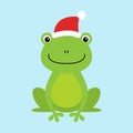 Funny and cute sitting frog wearing Santa s hat for Christmas and smiling - Royalty Free Stock Photo