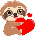 Funny Cute Sloth Cartoon Character Holding A Red Heart
