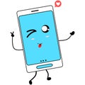 Funny and cute smart phone cartoon with doodle style. Vector flat cartoon illustration character icon. Repair smartphones concept.