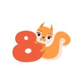 Funny cute squirrel animal and number eight, birthday anniversary, learn to count concept cartoon vector Illustration Royalty Free Stock Photo