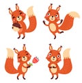 Funny and cute squirrels. Characters vector set