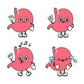 Funny cute stomach characters bundle set. Vector hand drawn doodle style traditional cartoon vintage, retro character