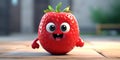 Funny and cute strawberry illustration in 3D. Generative AI.