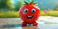 Funny and cute strawberry illustration in 3D. Generative AI