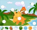 Funny cute styracosaurus on the background of a prehistoric nature. Complete the puzzle and find the missing parts of the picture