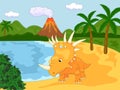 Funny cute styracosaurus on the background of a prehistoric nature. Educational game for kids