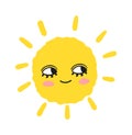 Funny cute sun. Happy smile sun character. Vector hand drawn doodle sunny icon. Royalty Free Stock Photo