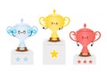 Funny cute happy trophy cup characters bundle set. Vector hand drawn doodle style cartoon character illustration icon Royalty Free Stock Photo