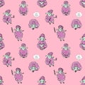 Funny cute vector seamless pattern with sheeps