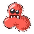 Funny and cute virus, bacteria, germ cartoon character. Microbe and pathogen microorganism isolated on white background.