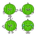 Funny cute watermelon characters bundle set. Vector hand drawn doodle style traditional cartoon vintage, retro character Royalty Free Stock Photo