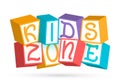 Funny 3D baby colorful cubes with letters Kids Zone. Playroom for children logo template. Play area in entertainment