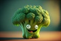 Funny 3d broccoli character with smiley face and copyspace.