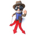 Funny 3d cartoon blind man character choosing which direction to travel