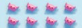 funny 3d cartoon kawaii pink crabs, smiling, made of plasticine, blue background, soft pop style colors.